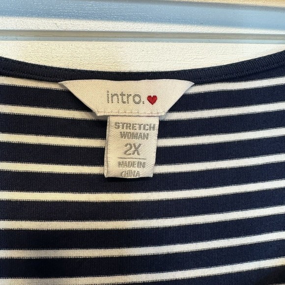 Intro Woman Dress 2X Navy Blue White Stripe Stretch Short Sleeve Nautical XXL - Picture 6 of 6